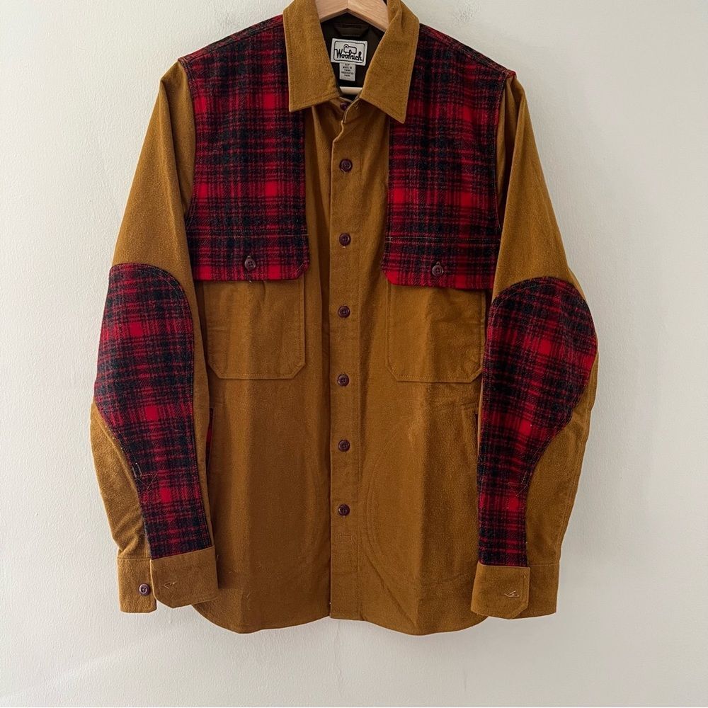 Woolrich shacket Shirt Jacket Buffalo Plaid Patches Size Small Christmas Outdoor